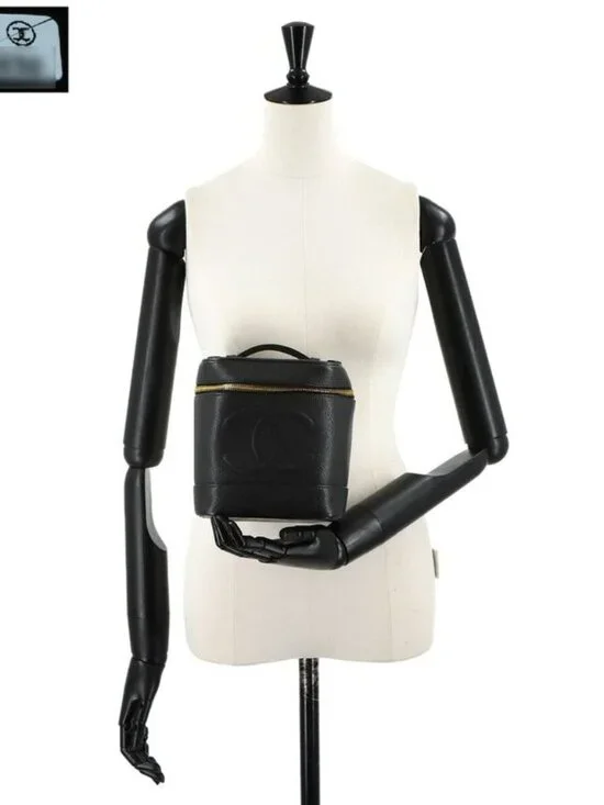 Chanel Vanity Hand Bag Caviar Leather Black CC Logo Gold - Picture 10 of 10